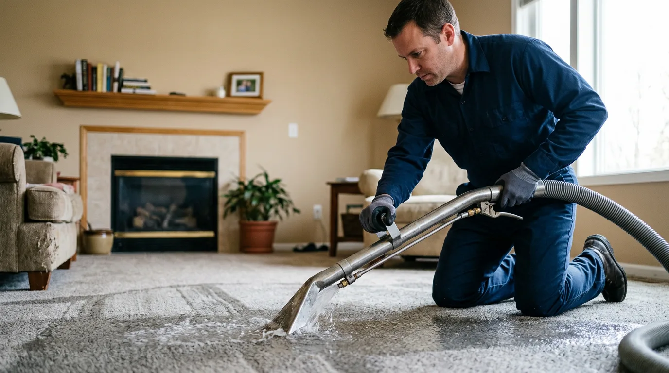 Water damage restoration technician working near Happy, KY